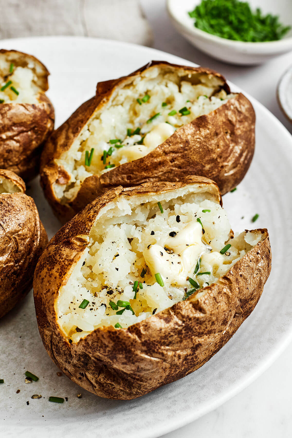 A plate of air fryer baked potatoes