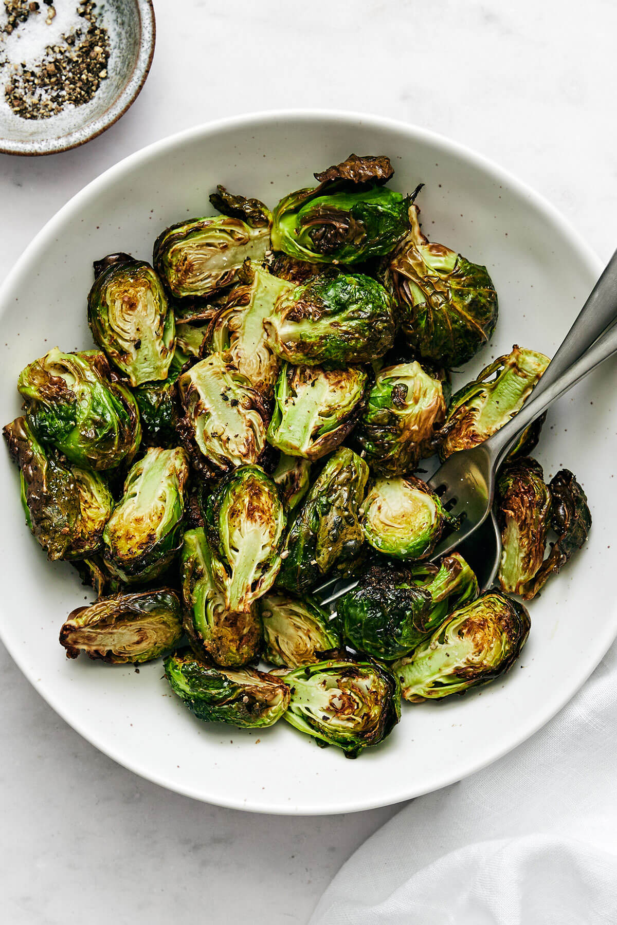 A big bowl of air fryer Brussels sprouts
