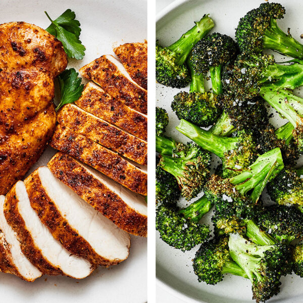 Air fryer recipes featuring chicken breast and broccoli.