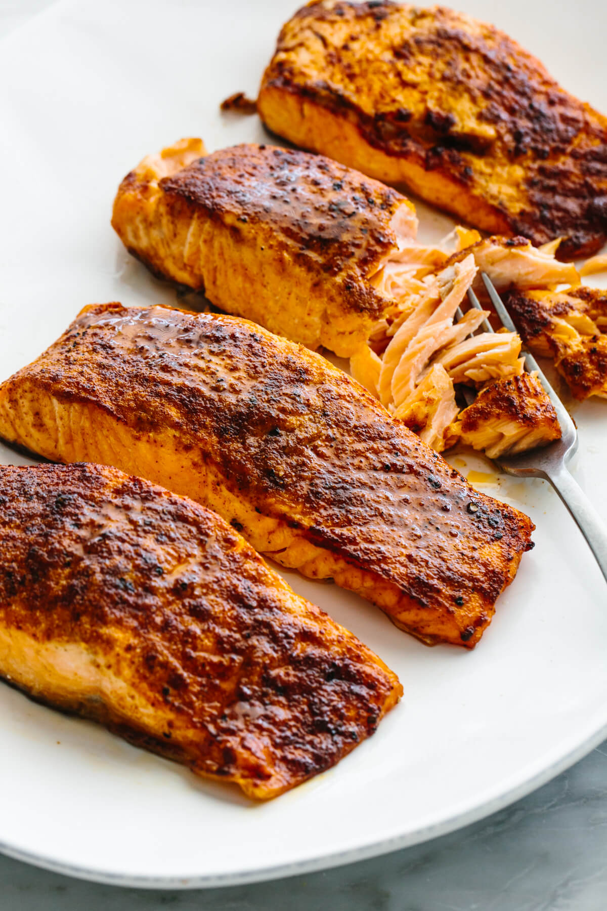 Air fryer salmon filets on a plate