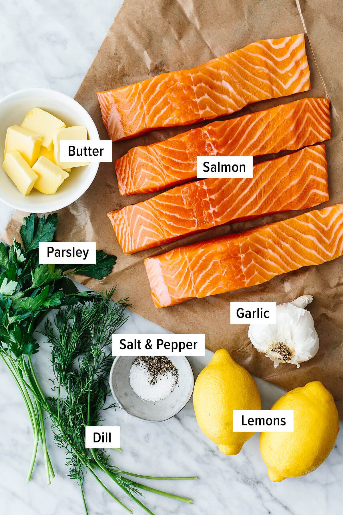 Ingredients for baked salmon.