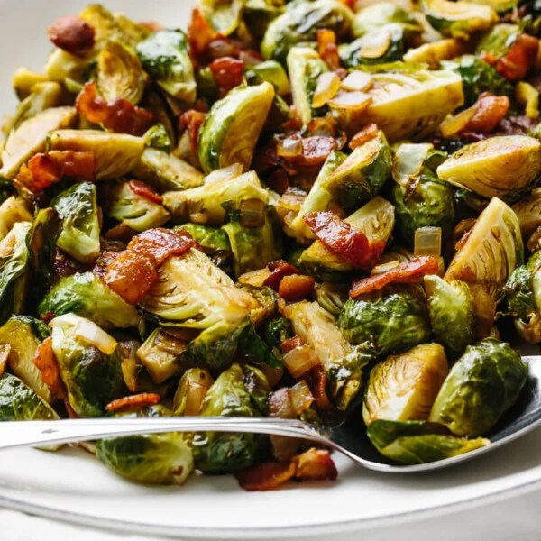 A spoonful of balsamic bacon brussels sprouts.