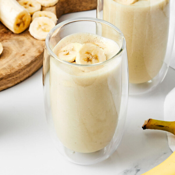 A large cup of banana smoothie