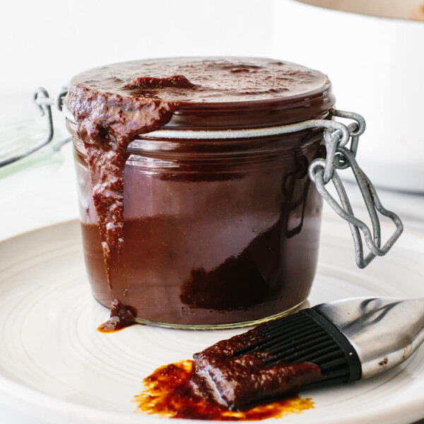 BBQ sauce in a small glass jar