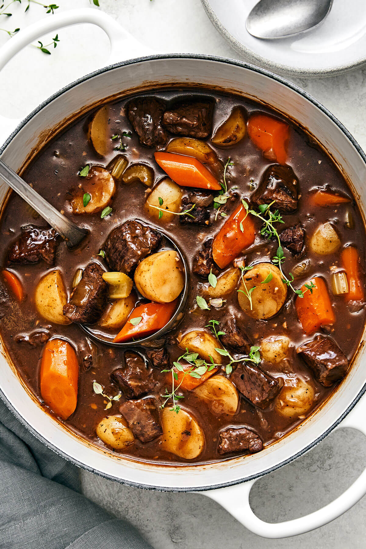 Beef stew in a large pot
