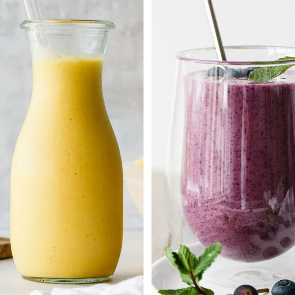 Best smoothie recipes featuring a turmeric smoothie and blueberry smoothie.