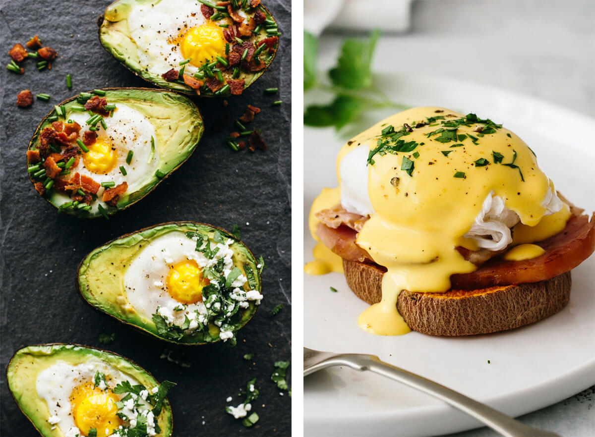 Best breakfast ideas with baked eggs and eggs benedict.