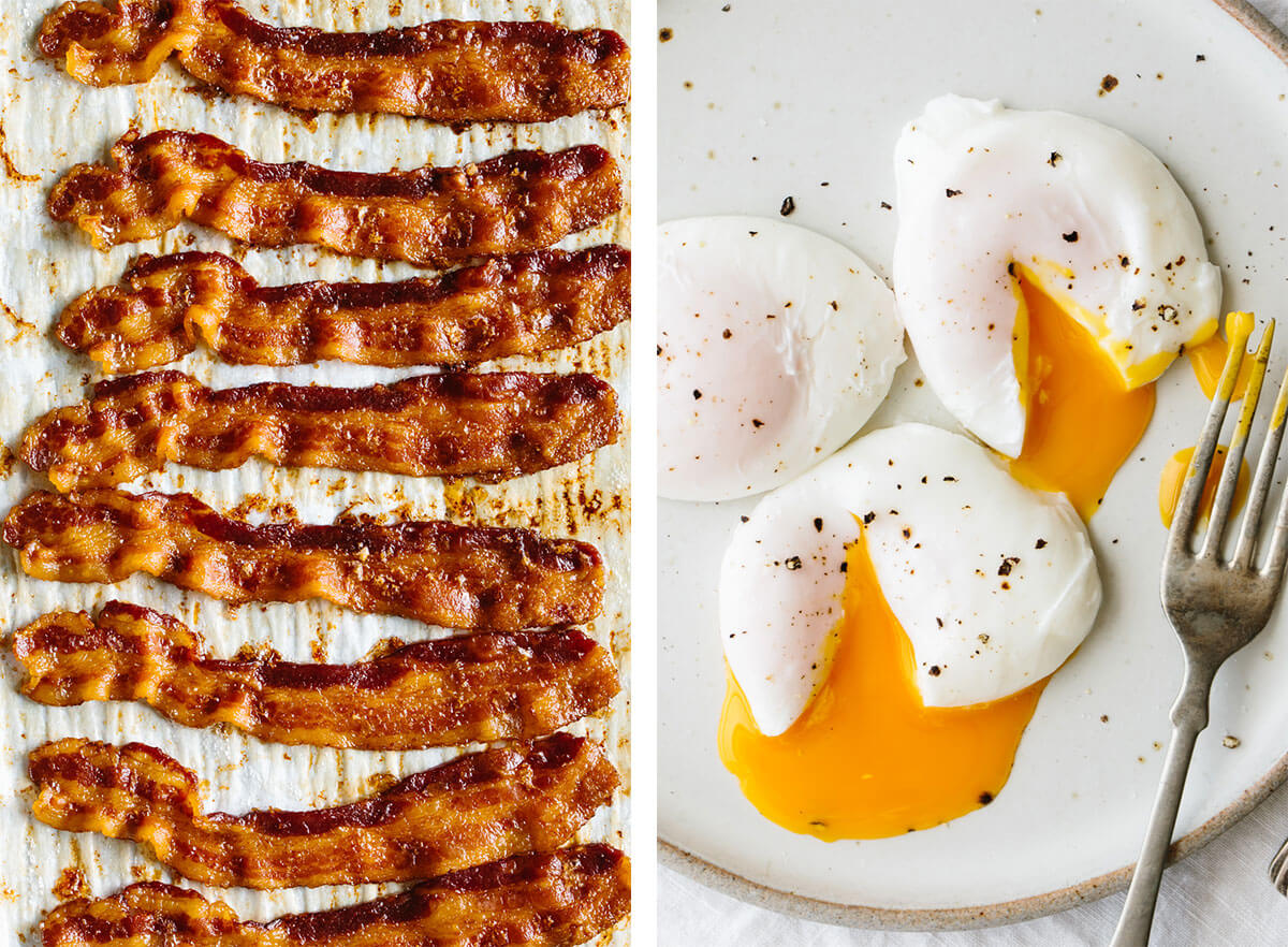 Best breakfast ideas with bacon and poached eggs.