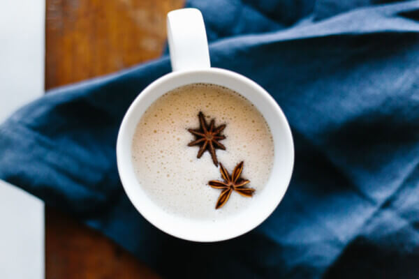 Chai spiced coconut milk made from ginger, turmeric, cinnamon, star anise, vanilla and coconut milk will heat you from the inside out and provide heaps of anti-inflammatory health benefits.