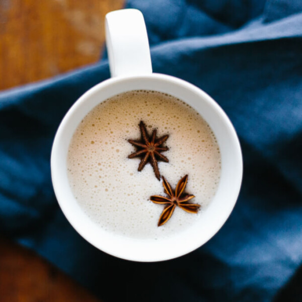 Chai spiced coconut milk made from ginger, turmeric, cinnamon, star anise, vanilla and coconut milk will heat you from the inside out and provide heaps of anti-inflammatory health benefits.