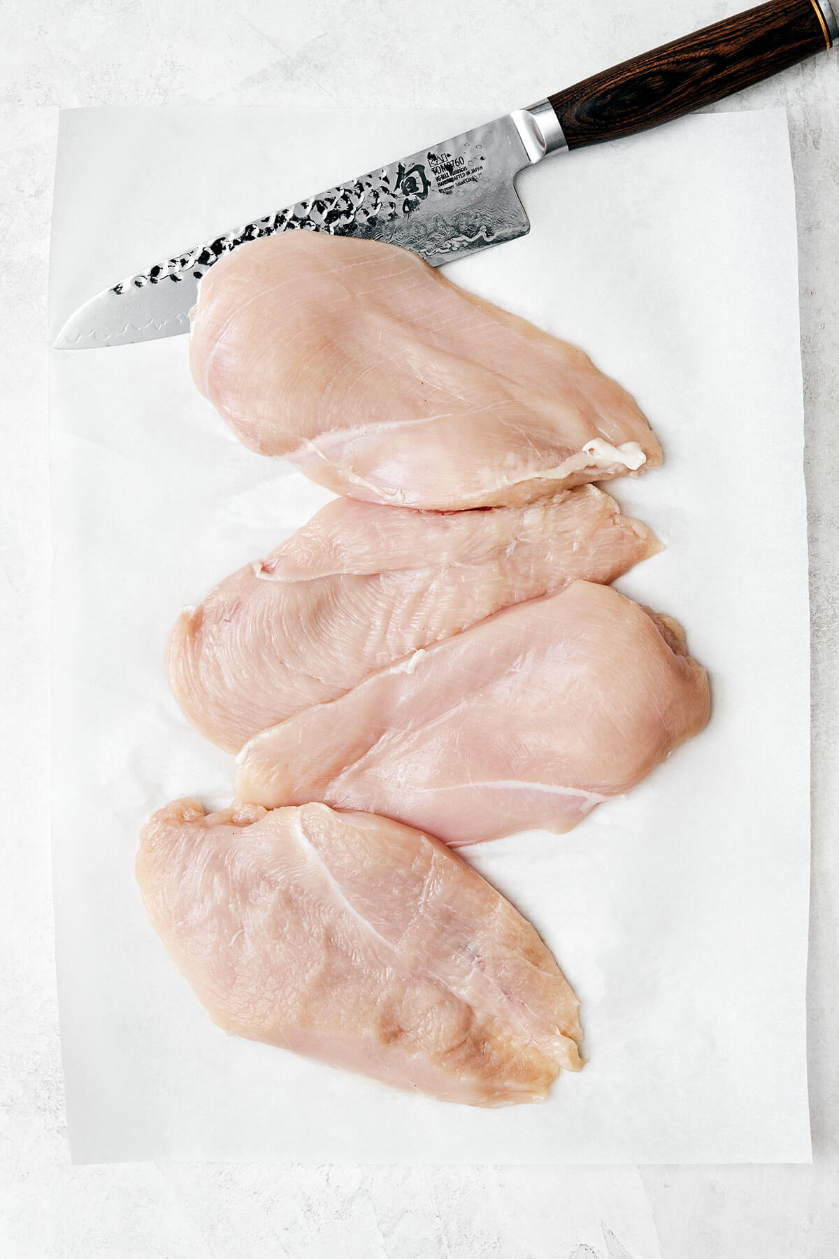 Sliced chicken breasts for chicken piccata