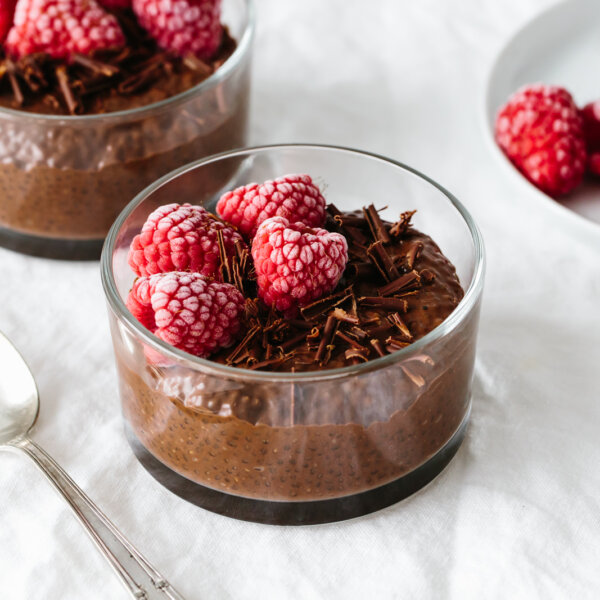 Cups of chocolate chia pudding