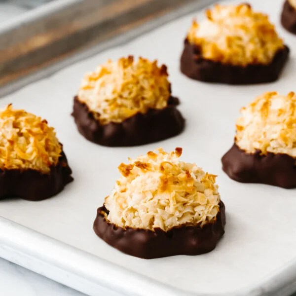 Coconut macaroons on a baking sheet.