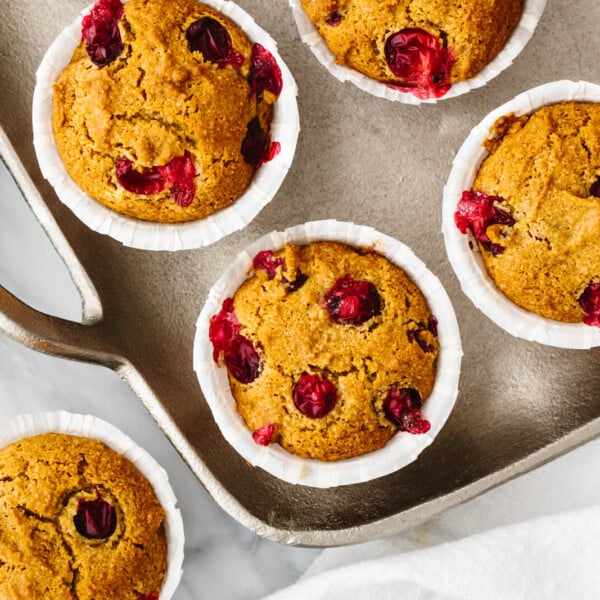 A tray of cranberry orange muffins