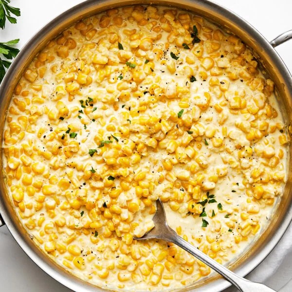 A pan of creamed corn.