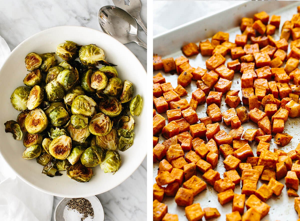 Brussels sprouts and sweet potatoes for easy dinner ideas.