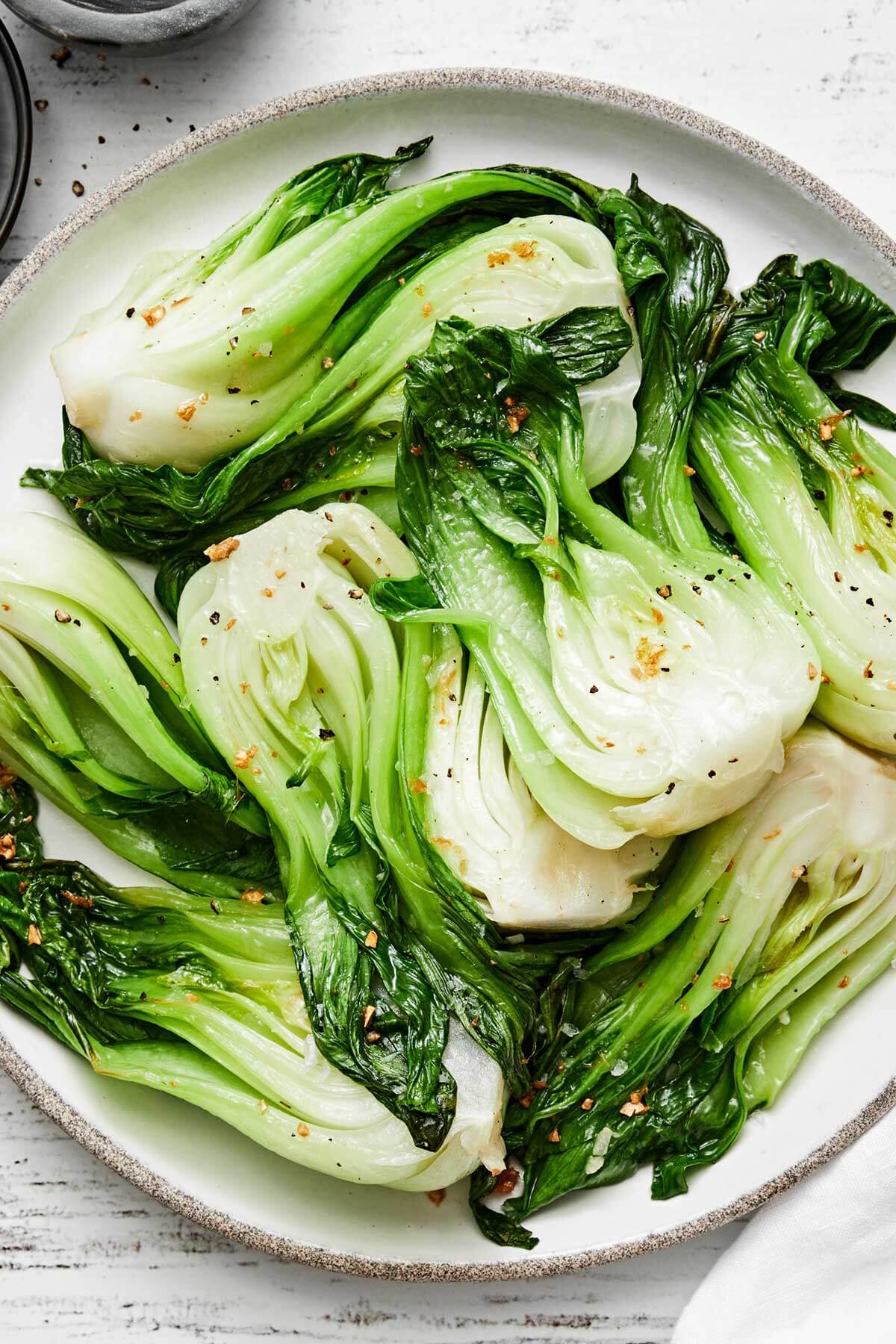 A plate of baby bok choy.