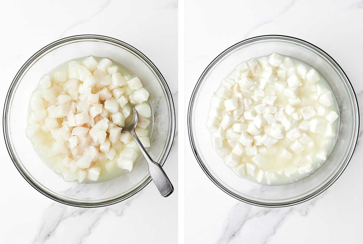 A bowl of marinated fish for ceviche