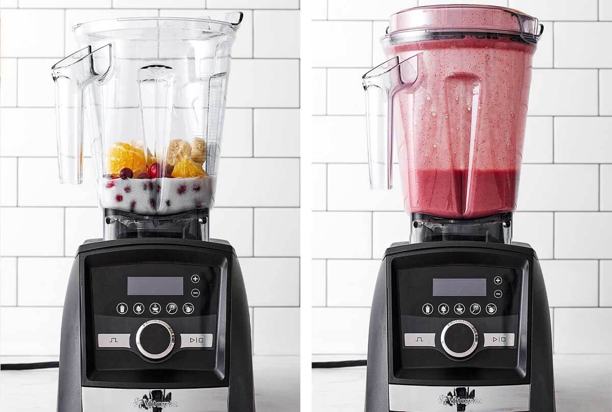 Blending a cranberry smoothie in a blender