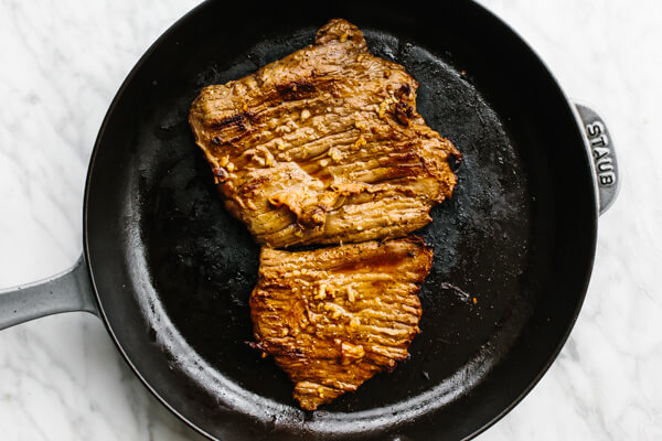 Cooked steak for steak fajitas