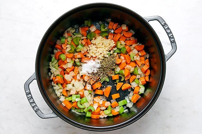 Cooking vegetables in a pot