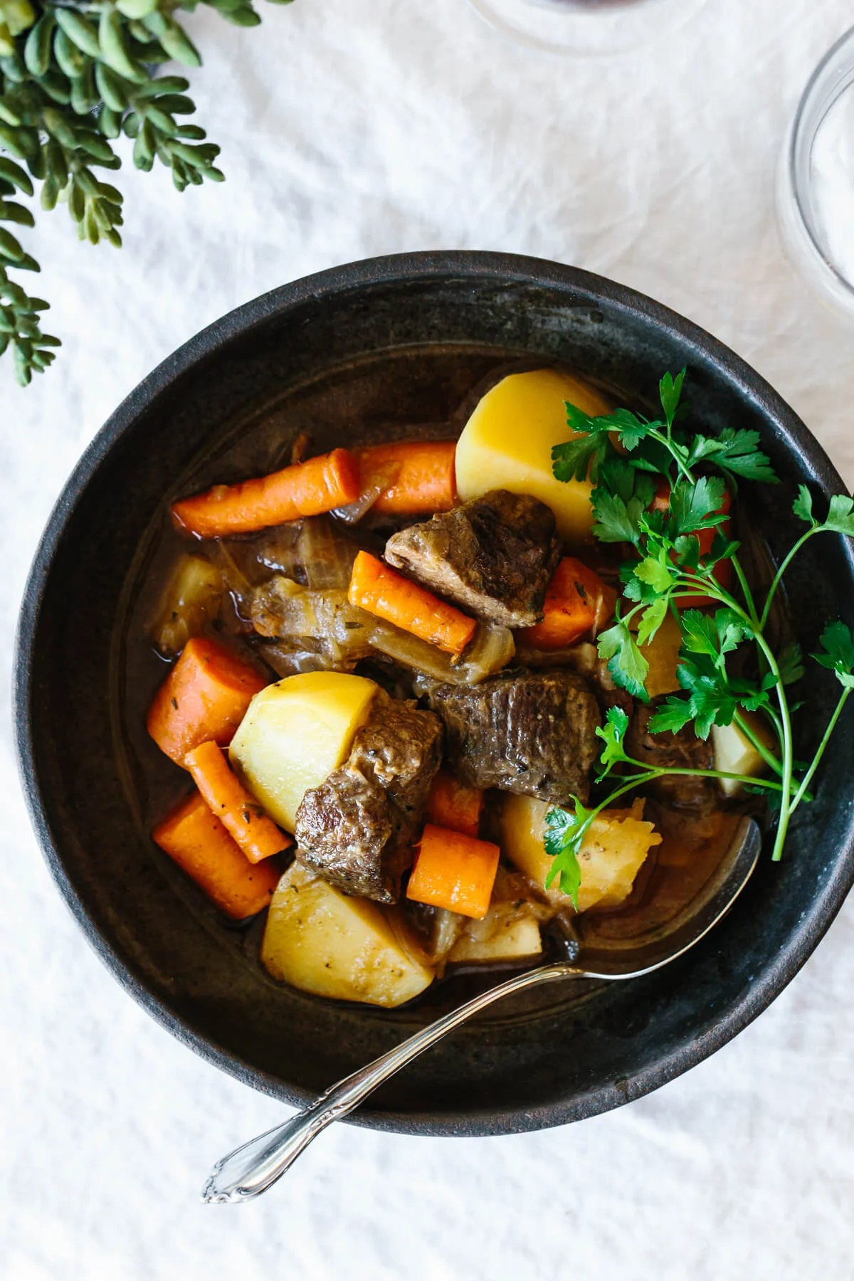 Lamb stew in a bowl.