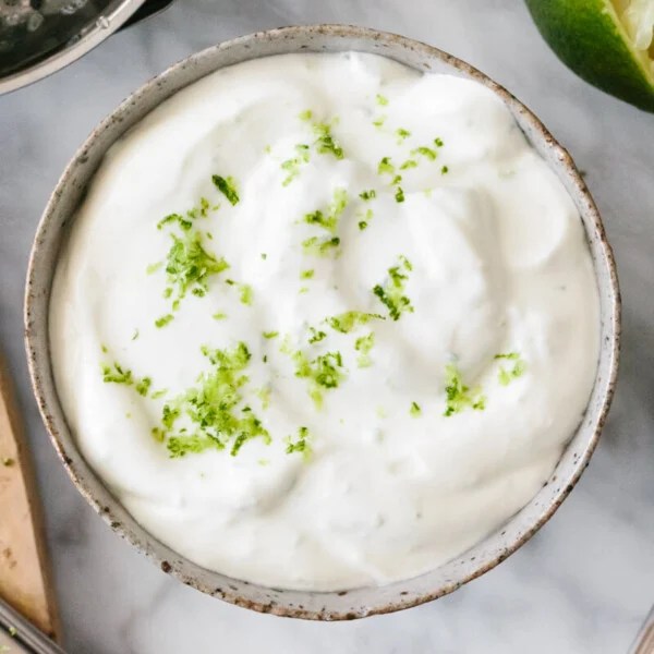 Lime crema in a bowl.