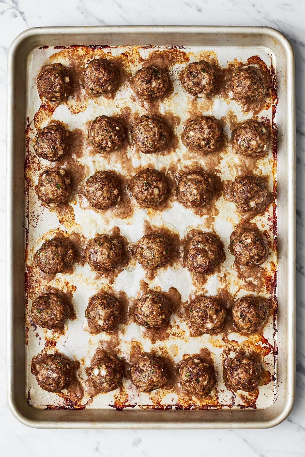 Baked meatballs on a sheet pan