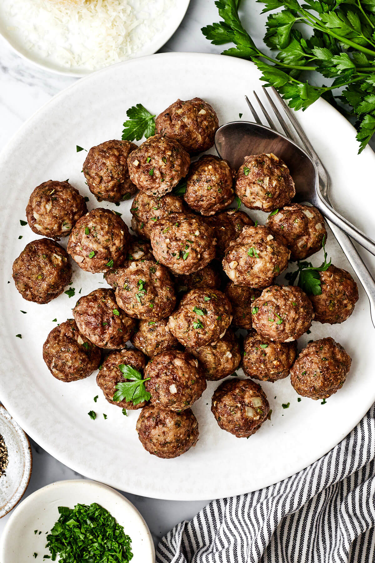 Baked meatballs on a white plate