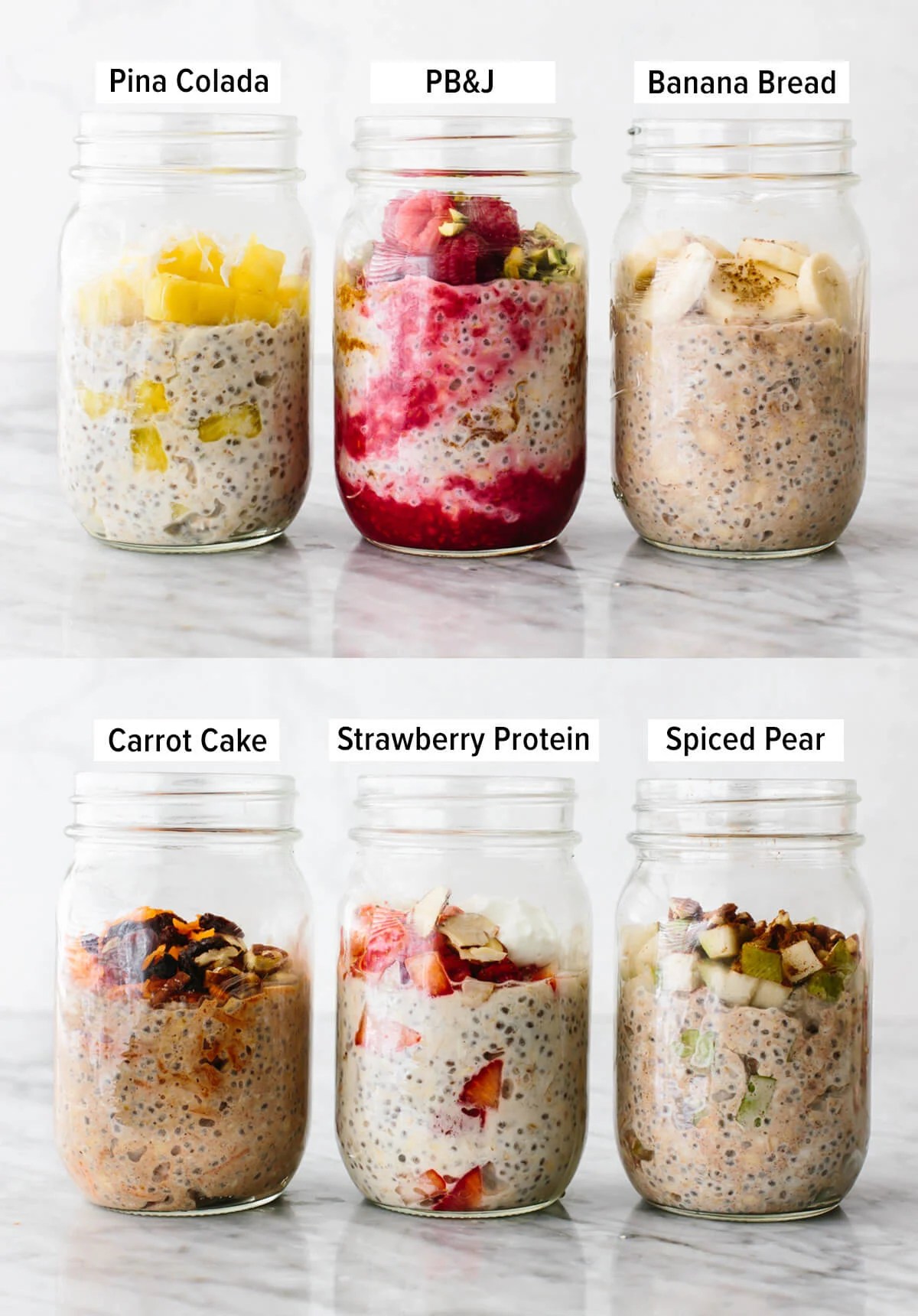 Jars of overnight oats on the table.