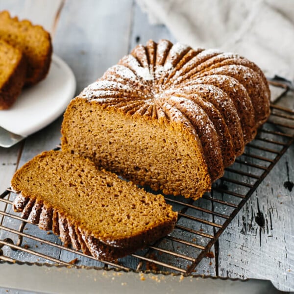 Paleo pumpkin bread cooling on a wire rack.