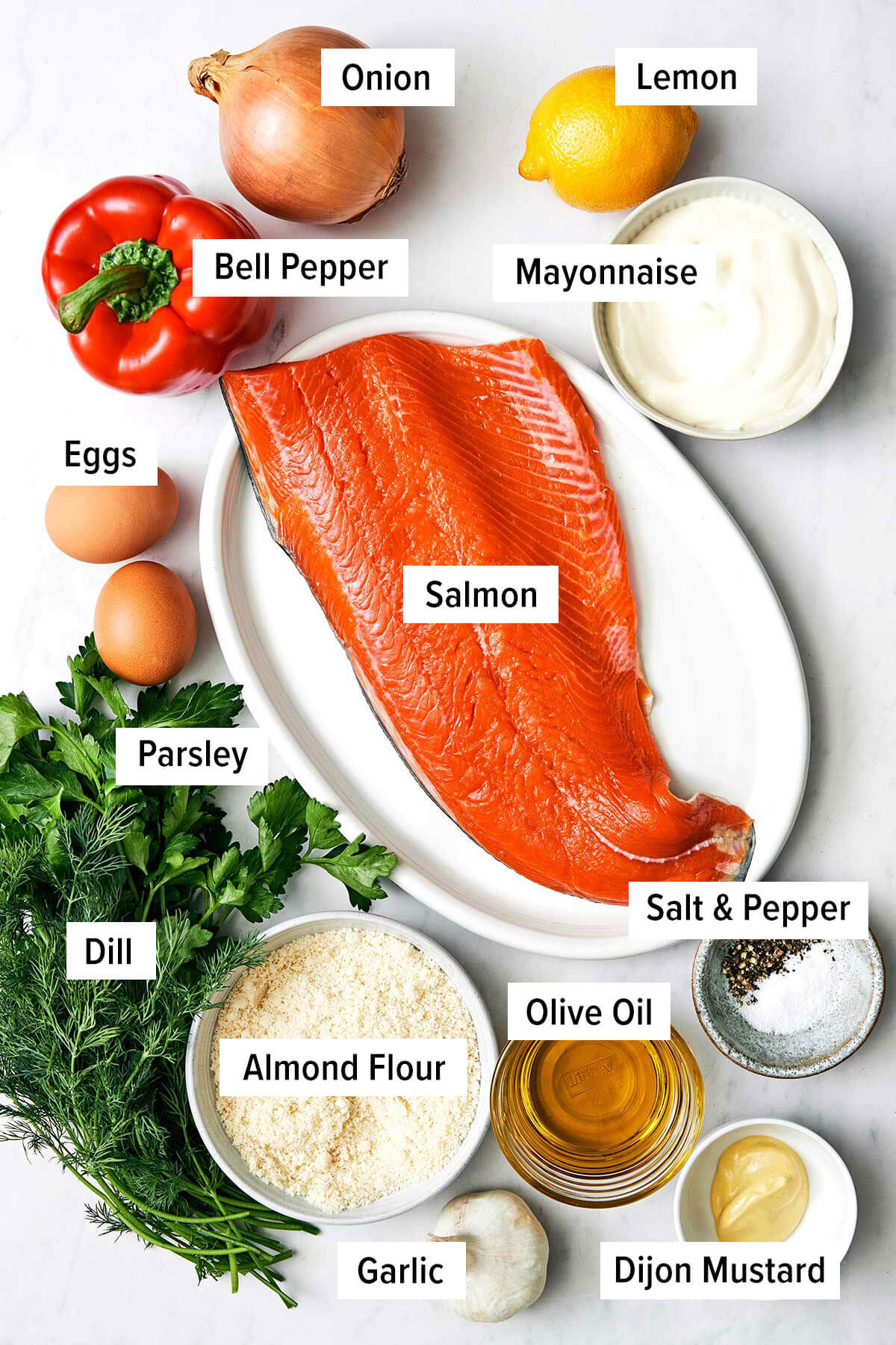 Ingredients for salmon patties.