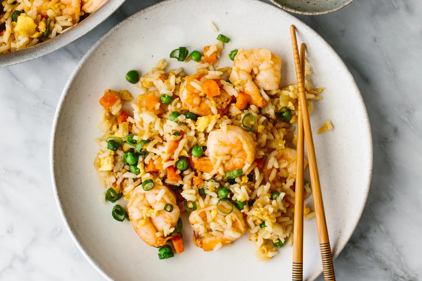 A plate of shrimp fried rice