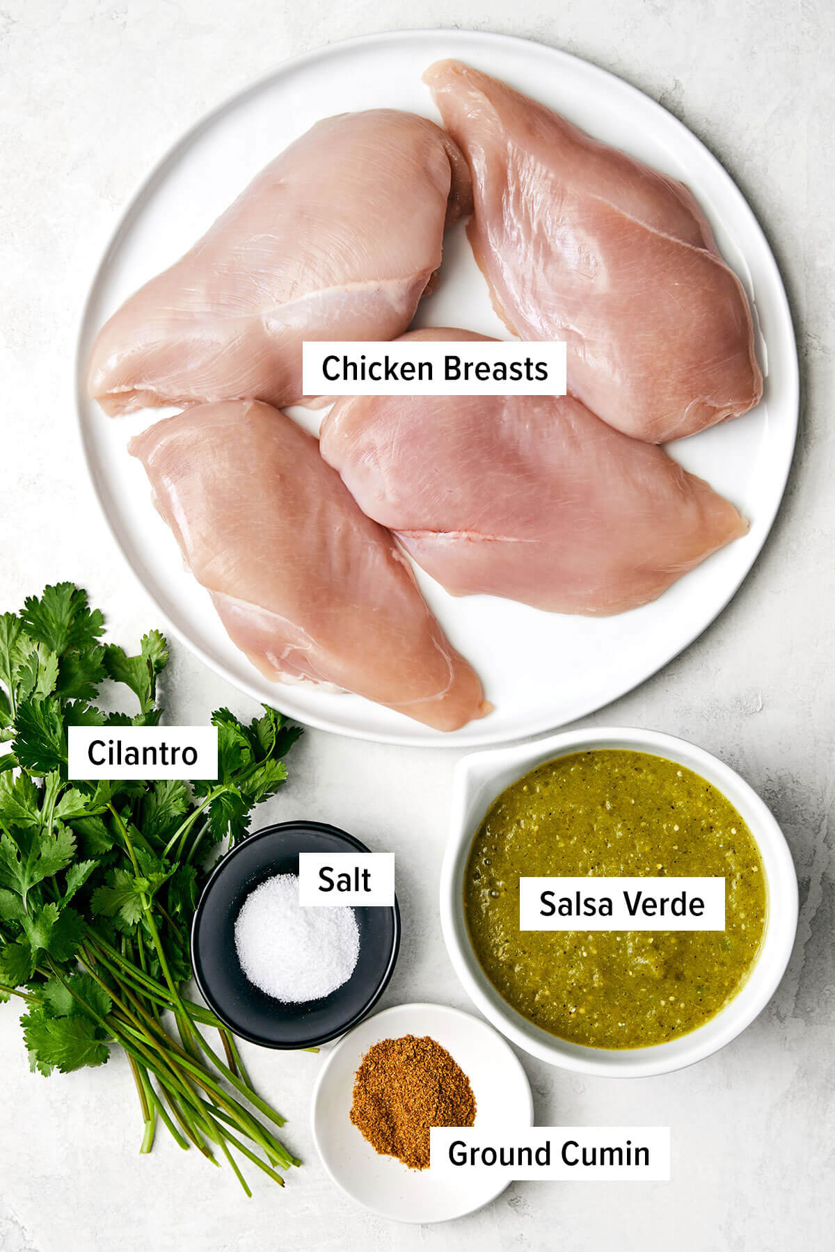 Ingredients for salsa verde slow cooker chicken.