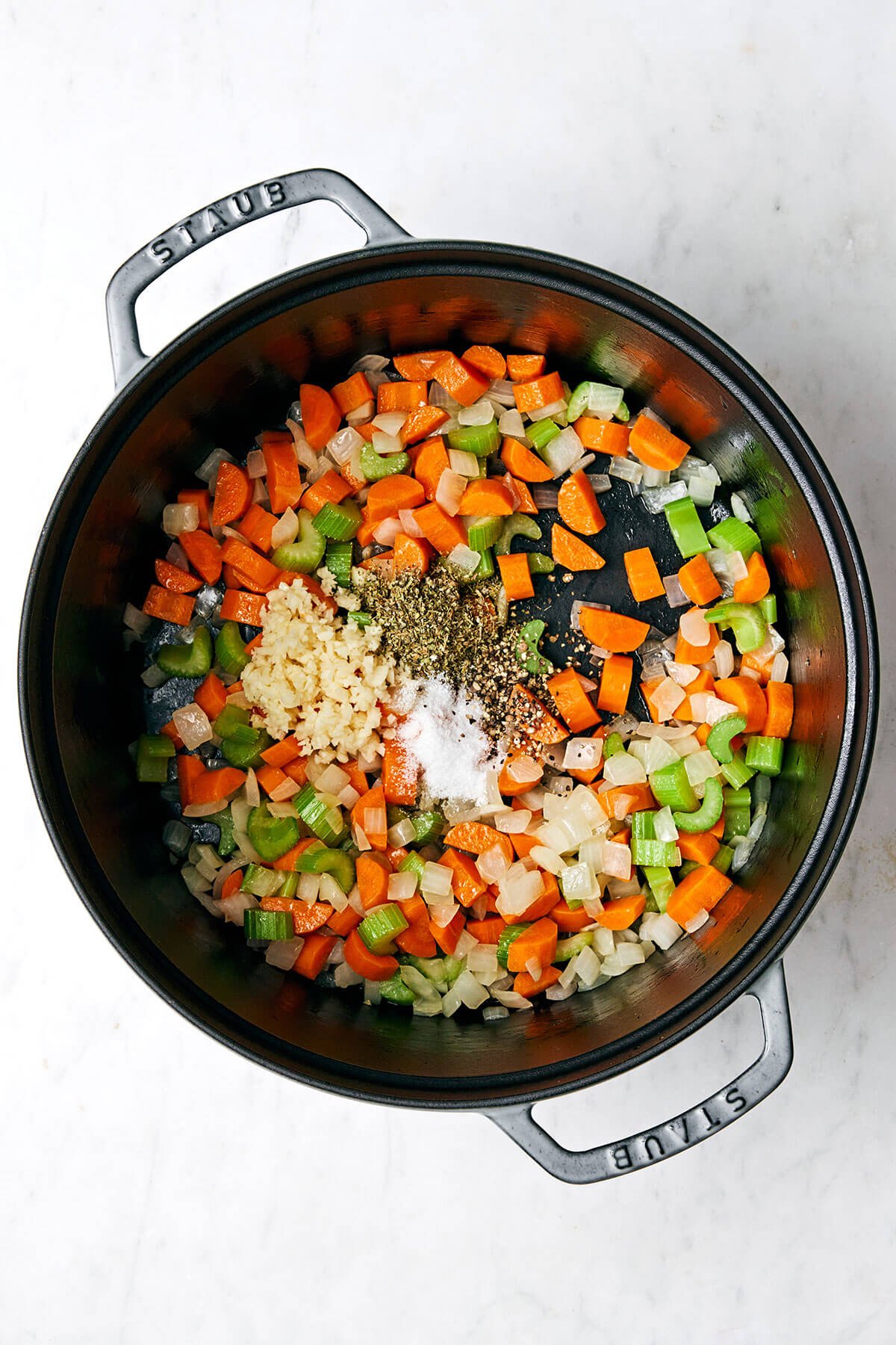 Sauteing vegetables in a pot